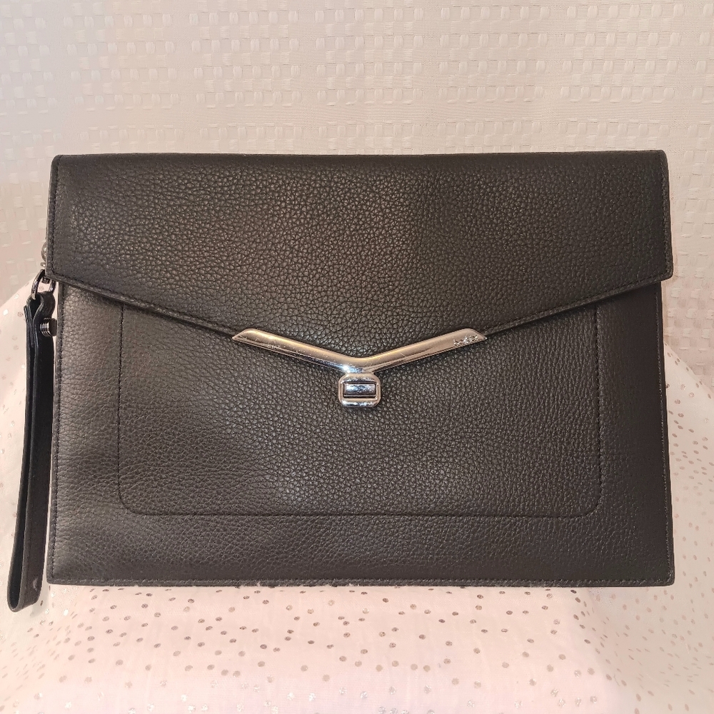 BOTKIER VALENTINA black leather wristlet clutch purse.